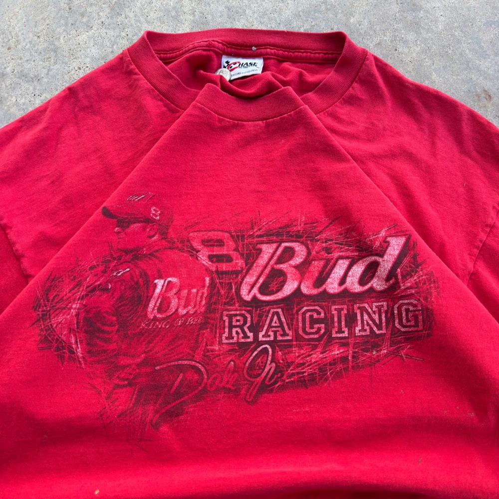 Vintage 90s Chase Authentics Bud Racing Dale Jr NASCAR T-Shirt Red XL (L2)